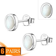 6pairs, Mother of Pearl Oval Silver Stud Earrings, e345
